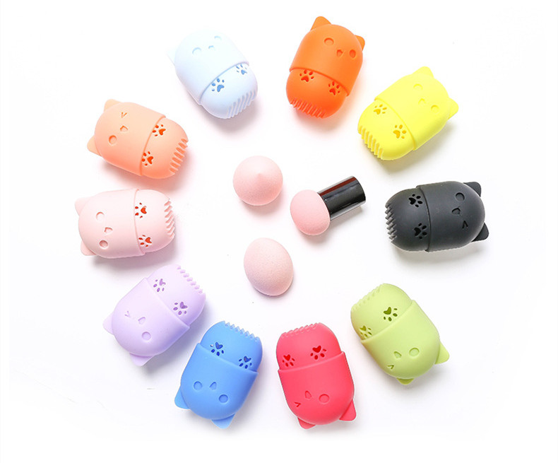 Cute Cat Natural Latex Beauty Blender Storage Box display picture 1