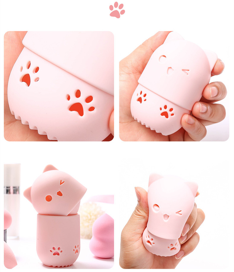 Cute Cat Natural Latex Beauty Blender Storage Box display picture 6