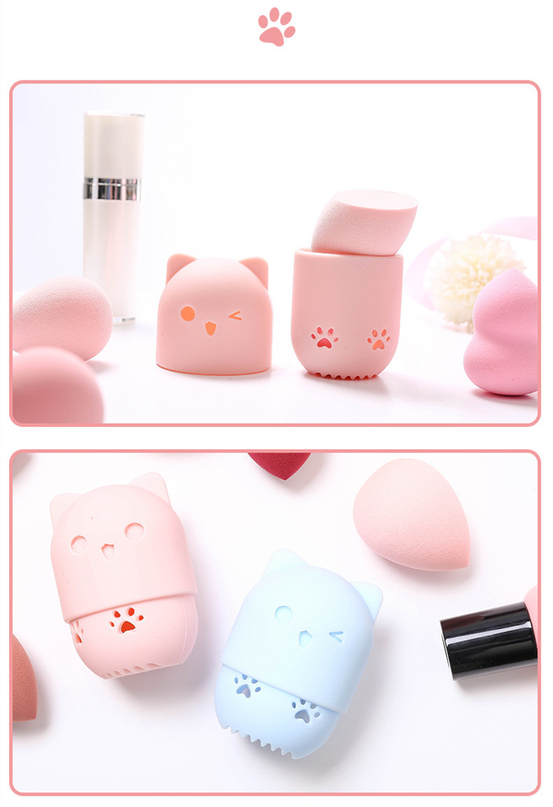 Cute Cat Natural Latex Beauty Blender Storage Box display picture 5