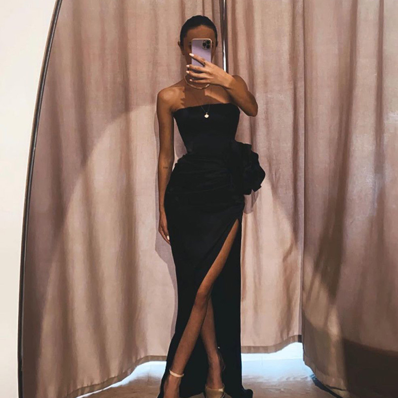 Women's Party Dress Sexy Strapless Slit Pleated Sleeveless Solid Color Flower Maxi Long Dress Daily Street display picture 8