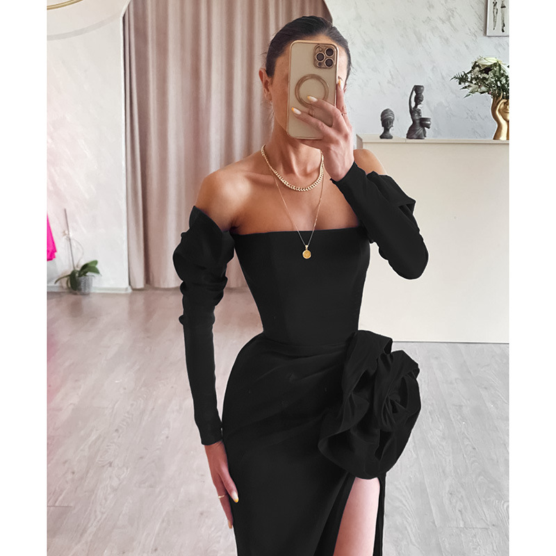 Women's Party Dress Sexy Strapless Slit Pleated Sleeveless Solid Color Flower Maxi Long Dress Daily Street display picture 11