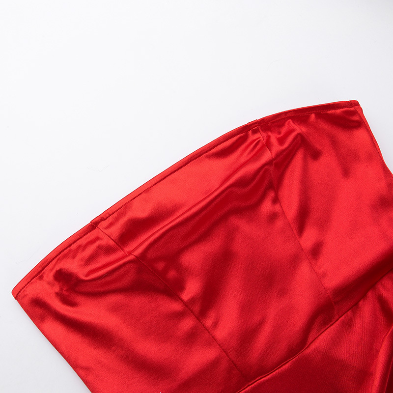 امرأة فستان الحفلة جنسي حمالة شق مطوي بلا أكمام اللون الصامد ورد فستان طويل ماكسي اليومي شارع display picture 17