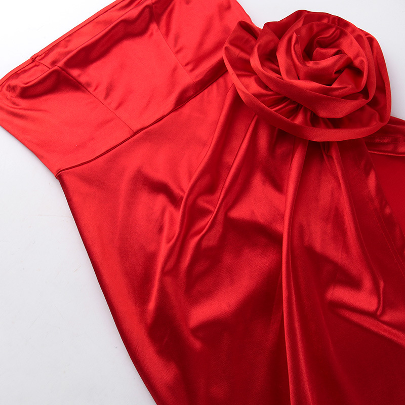 امرأة فستان الحفلة جنسي حمالة شق مطوي بلا أكمام اللون الصامد ورد فستان طويل ماكسي اليومي شارع display picture 18