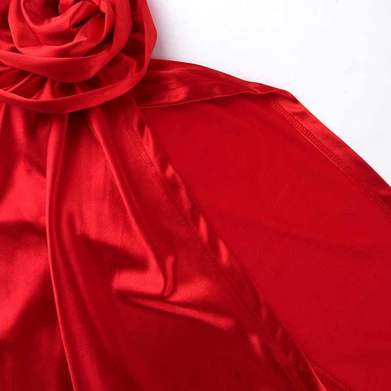 امرأة فستان الحفلة جنسي حمالة شق مطوي بلا أكمام اللون الصامد ورد فستان طويل ماكسي اليومي شارع display picture 20