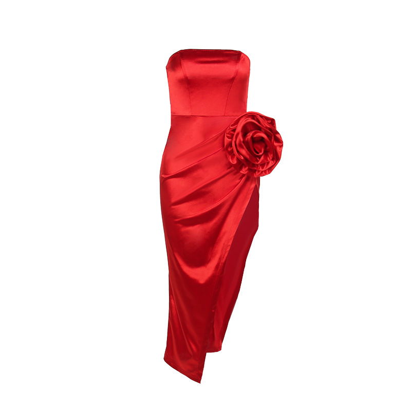 Women's Party Dress Sexy Strapless Slit Pleated Sleeveless Solid Color Flower Maxi Long Dress Daily Street display picture 28