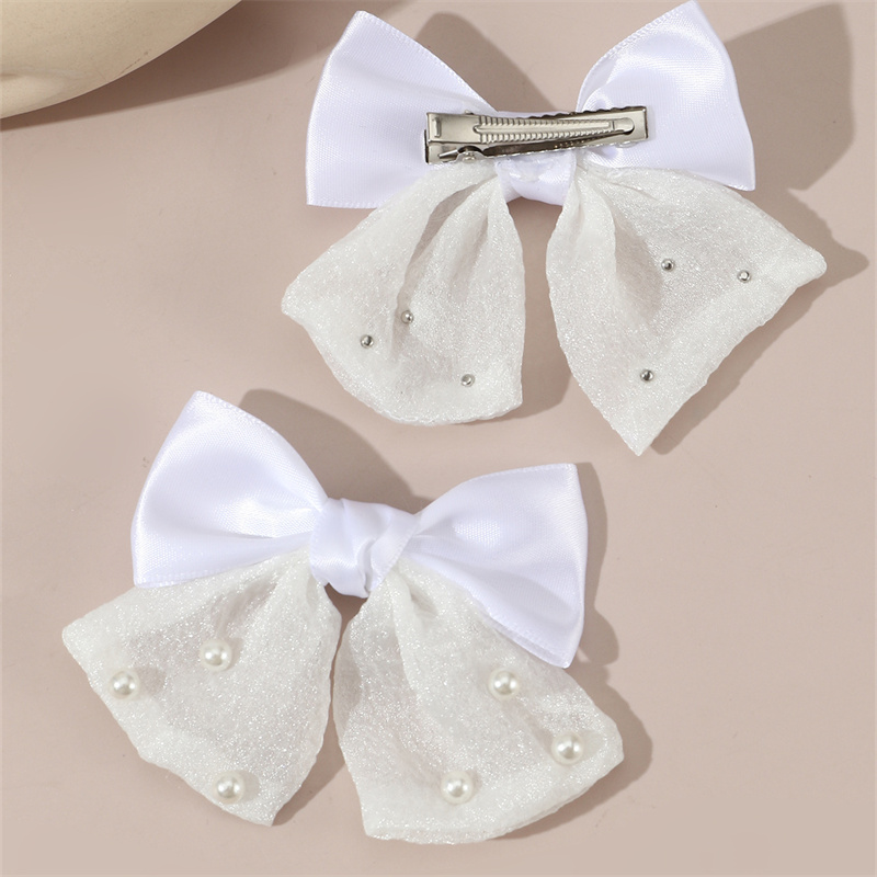Women's Princess Cute Sweet Bow Knot Alloy Organza Inlay Artificial Pearls Hair Clip display picture 2