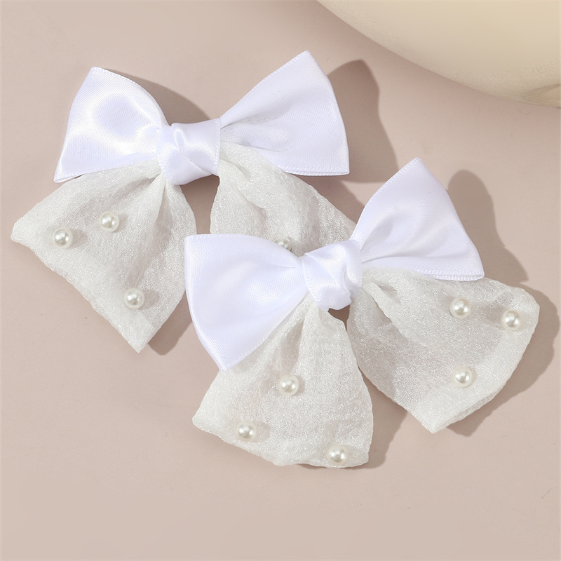 Women's Princess Cute Sweet Bow Knot Alloy Organza Inlay Artificial Pearls Hair Clip display picture 3