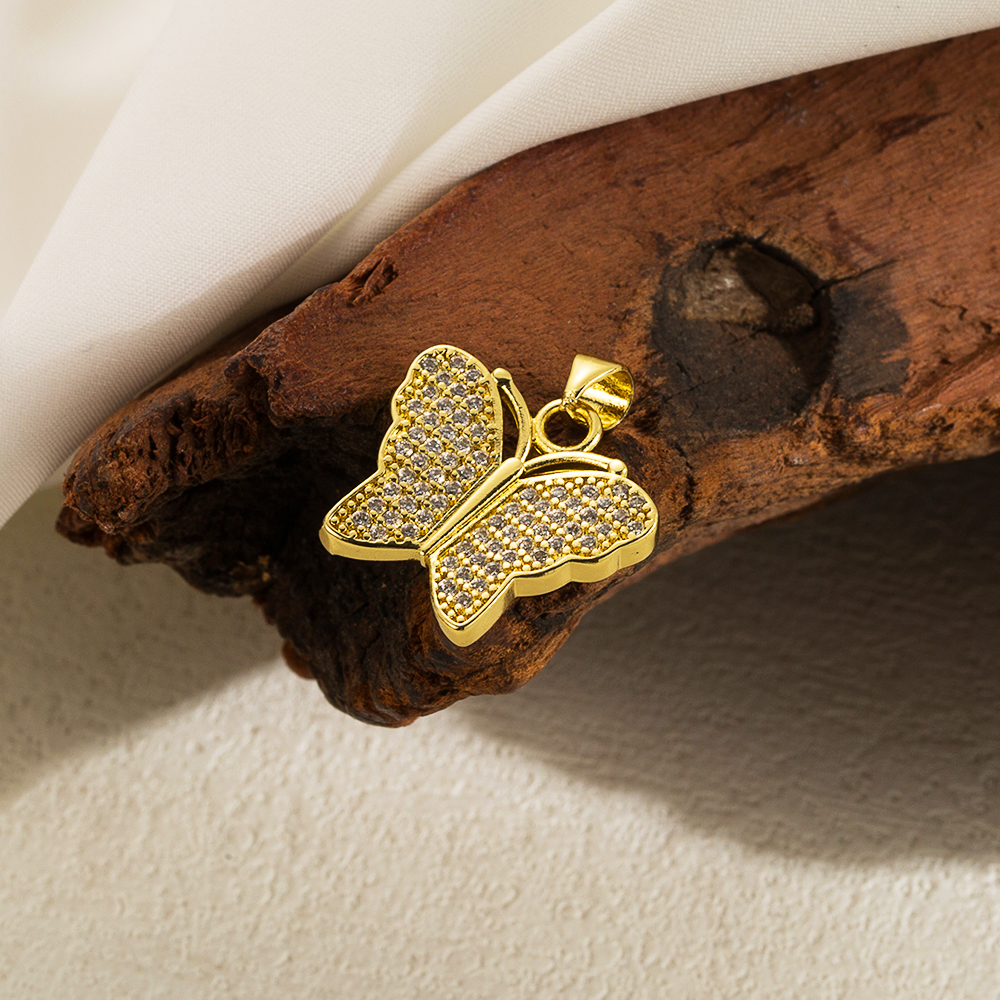 Ig Style Basic Little Bear Cat Butterfly Copper 18k Gold Plated Zircon Pendant Necklace In Bulk display picture 2