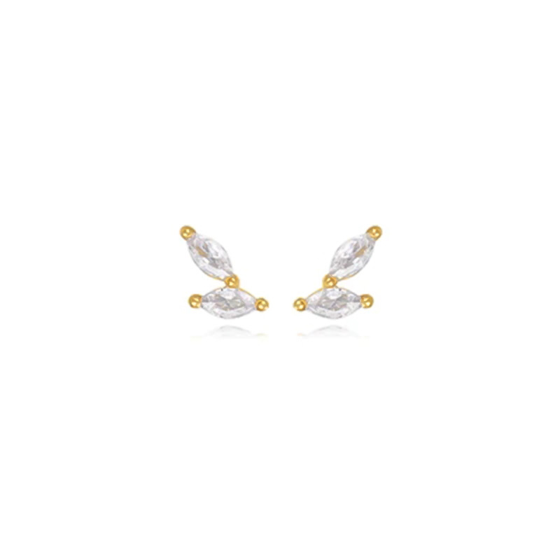 1 Pair Simple Style Leaves Inlay Copper Zircon Ear Studs display picture 1