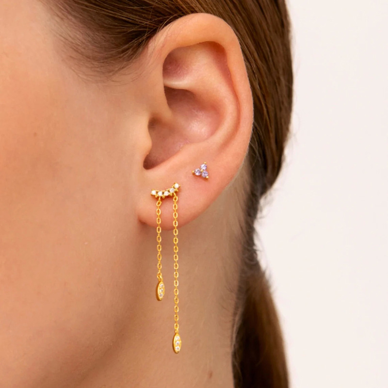 1 Pair Ig Style Simple Style Geometric Chain Inlay Copper Zircon Drop Earrings display picture 5