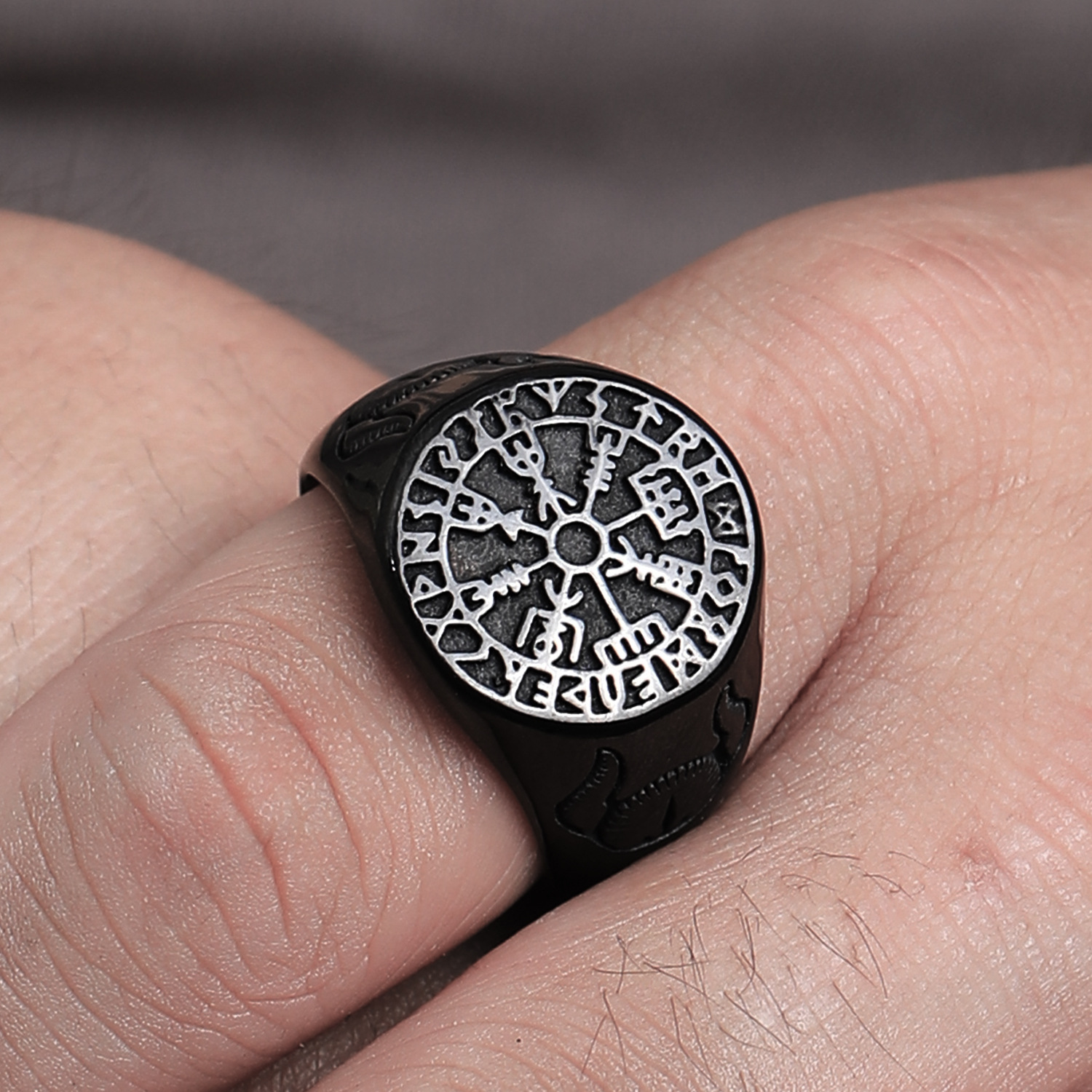 Punk Geometric Compass Titanium Steel Polishing Plating Men's Rings display picture 4