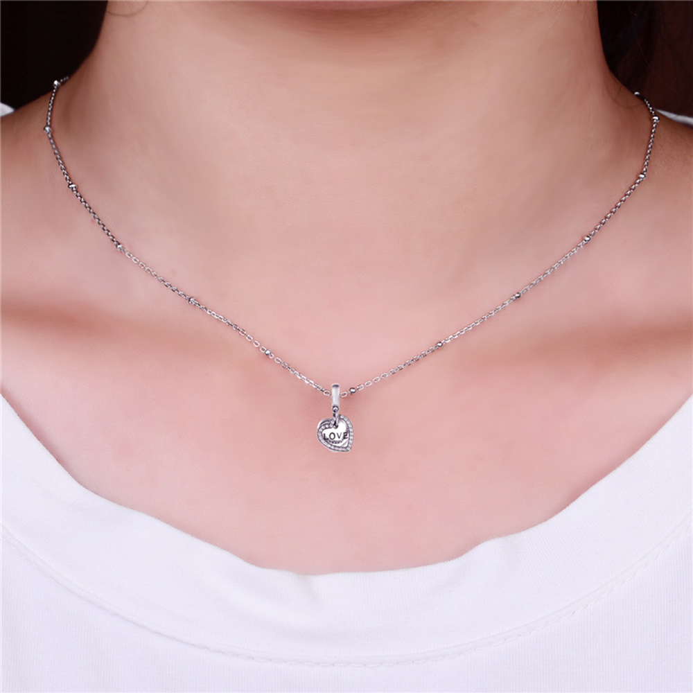 Basic Wedding Romantic Heart Shape Sterling Silver Beaded Plating Inlay Zircon Rhodium Plated Jewelry Accessories display picture 3