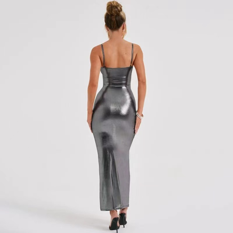 Frau Trägerkleid Strassenmode Gurt Rückenfrei Ärmellos Einfarbig Maxi Langes Kleid Täglich Straße display picture 6