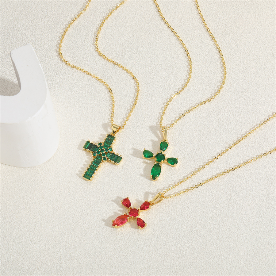 Vintage Style Simple Style Cross Copper 14k Gold Plated Zircon Pendant Necklace In Bulk display picture 10