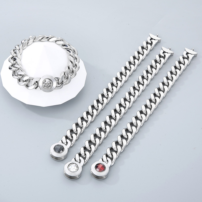 Titan Stahl 18 Karat Vergoldet Hip Hop Inlay Geometrisch Künstlicher Kristall Armbänder Halskette display picture 5