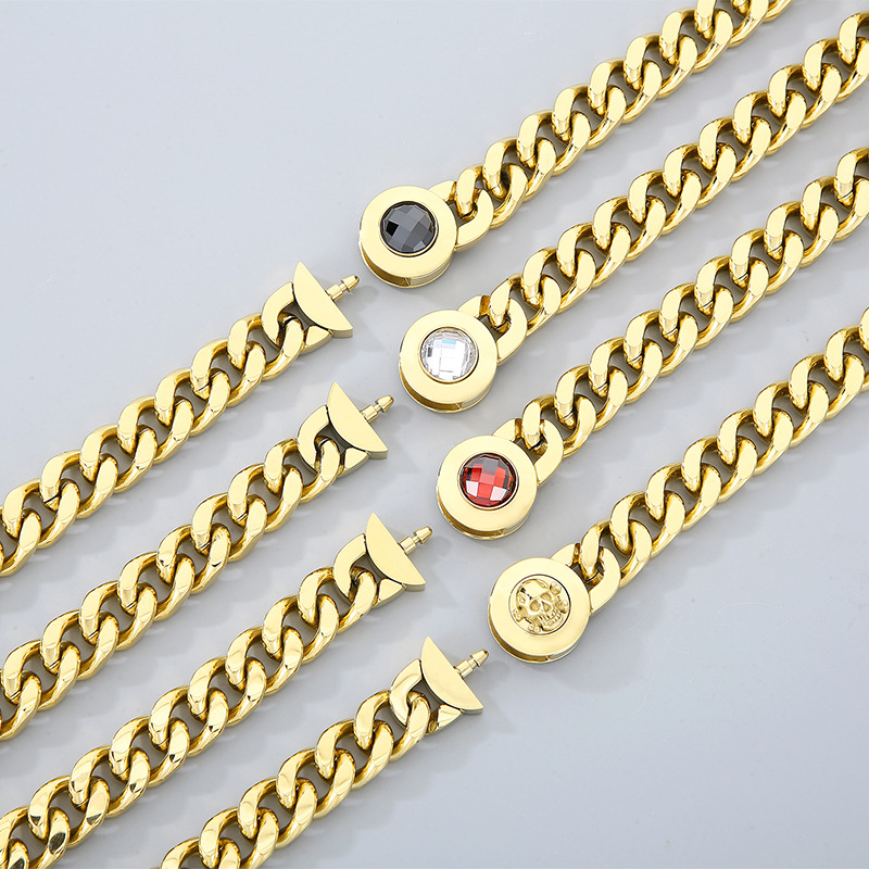 Acero Titanio Chapados en oro de 18k Hip Hop Enchapado Embutido Geométrico Cristal Artificial Pulsera Collar display picture 2