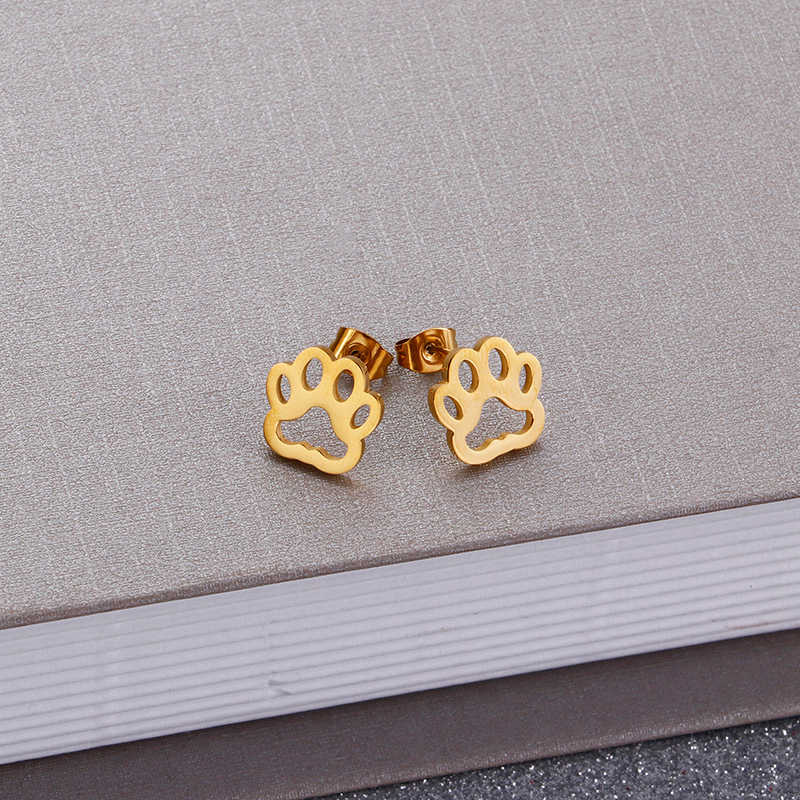1 Pair Vintage Style Paw Print Plating Stainless Steel 18K Gold Plated Ear Studs display picture 6