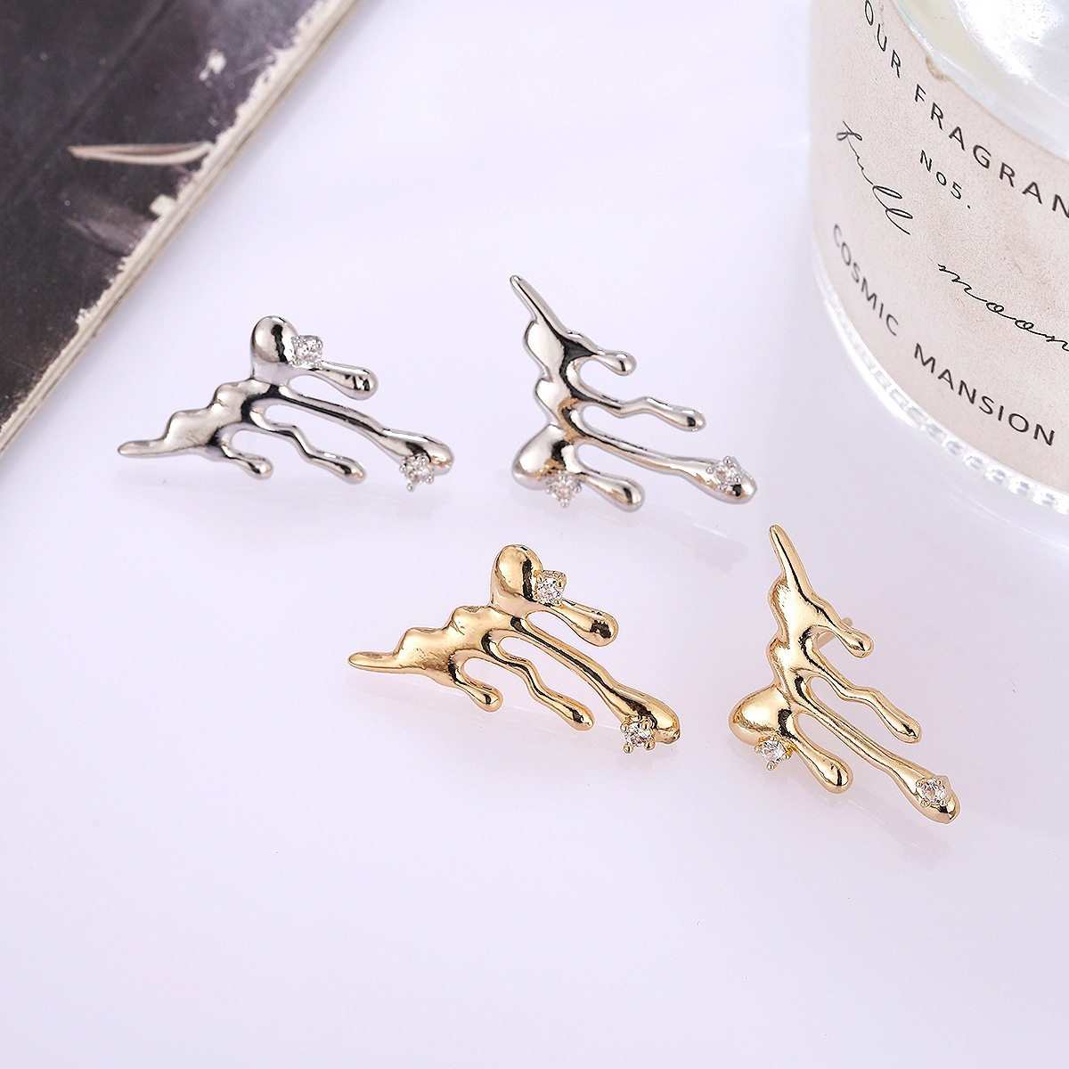1 Pair Simple Style Water Droplets Plating Alloy Ear Studs display picture 3