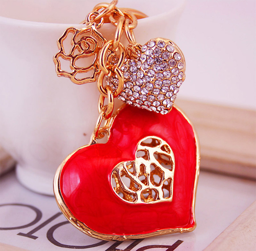 Simple Style Heart Shape Alloy Inlay Rhinestones Women's Keychain display picture 6