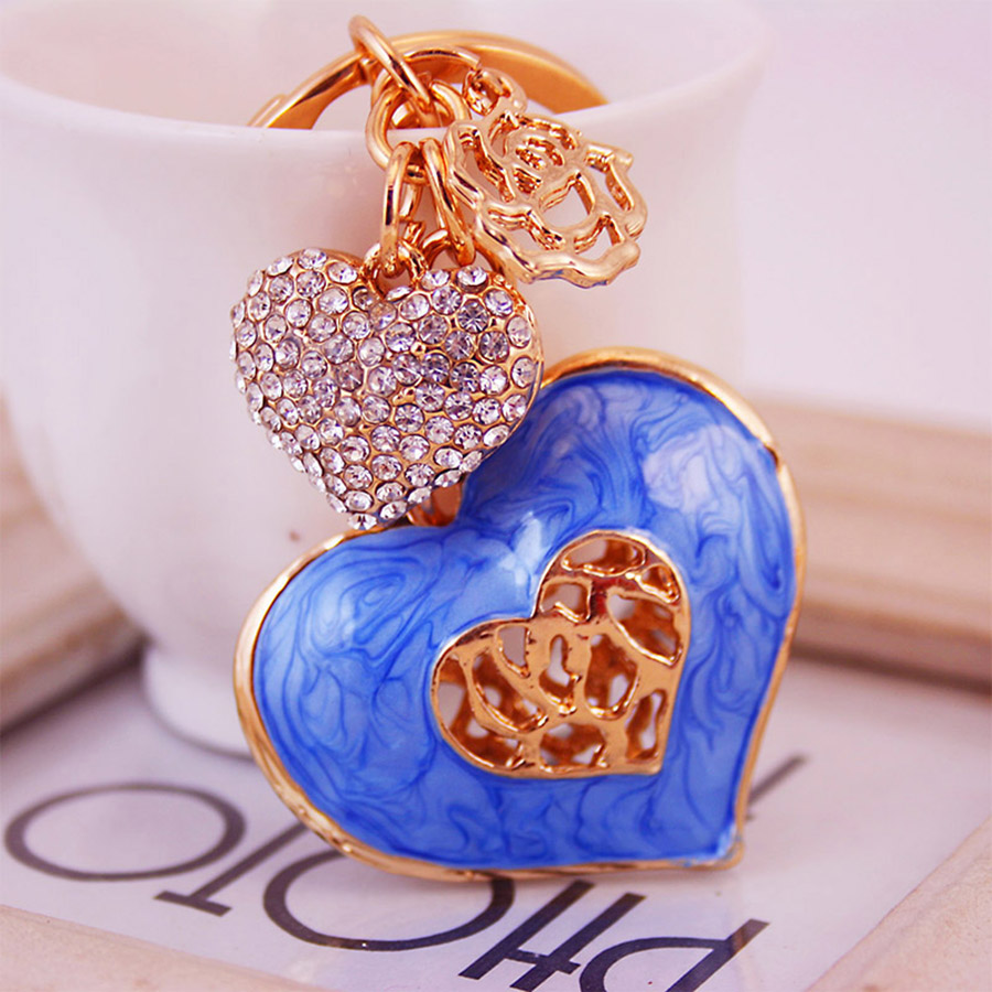 Simple Style Heart Shape Alloy Inlay Rhinestones Women's Keychain display picture 3