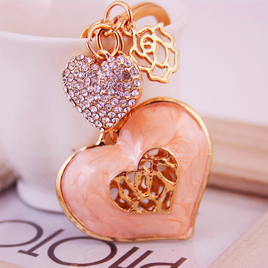 Simple Style Heart Shape Alloy Inlay Rhinestones Women's Keychain display picture 5