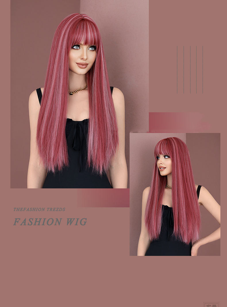 Women's Elegant Multicolor Casual High Temperature Wire Bangs Long Straight Hair Wig Net display picture 7