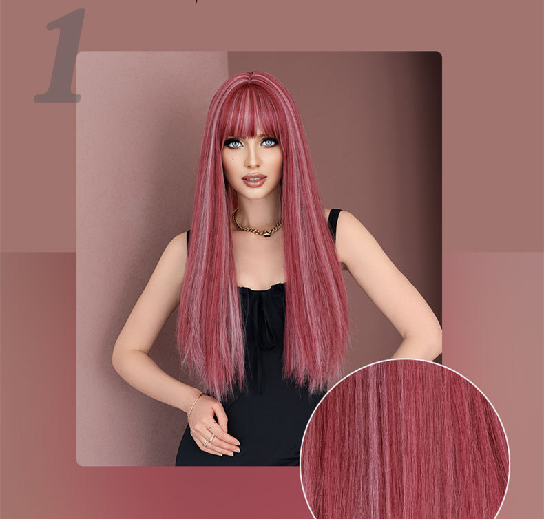 Women's Elegant Multicolor Casual High Temperature Wire Bangs Long Straight Hair Wig Net display picture 6