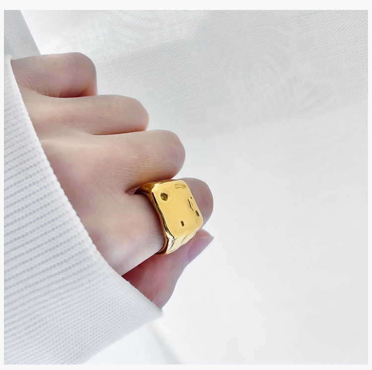304 Stainless Steel 18K Gold Plated Retro Irregular Plating Geometric Solid Color Rings display picture 2