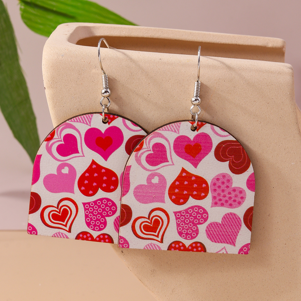 1 Pair Romantic Heart Shape Alloy Wood Drop Earrings display picture 4