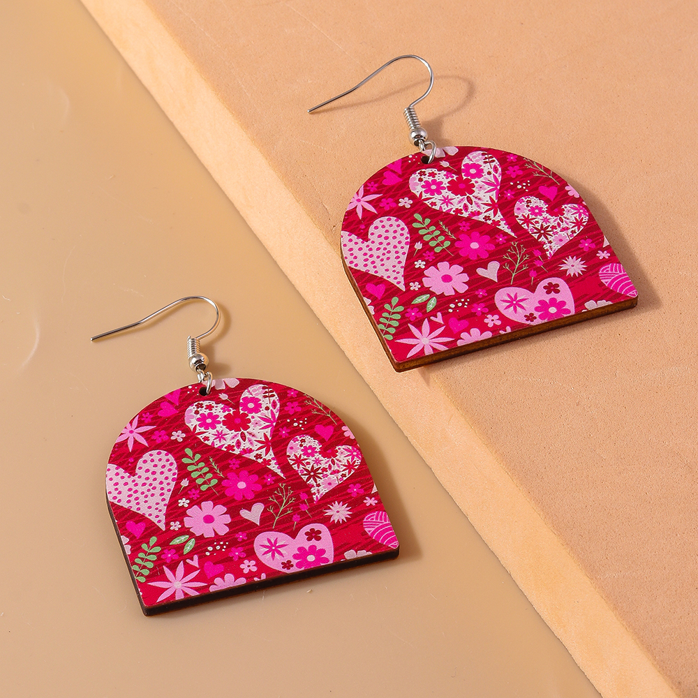 1 Pair Romantic Heart Shape Alloy Wood Drop Earrings display picture 6