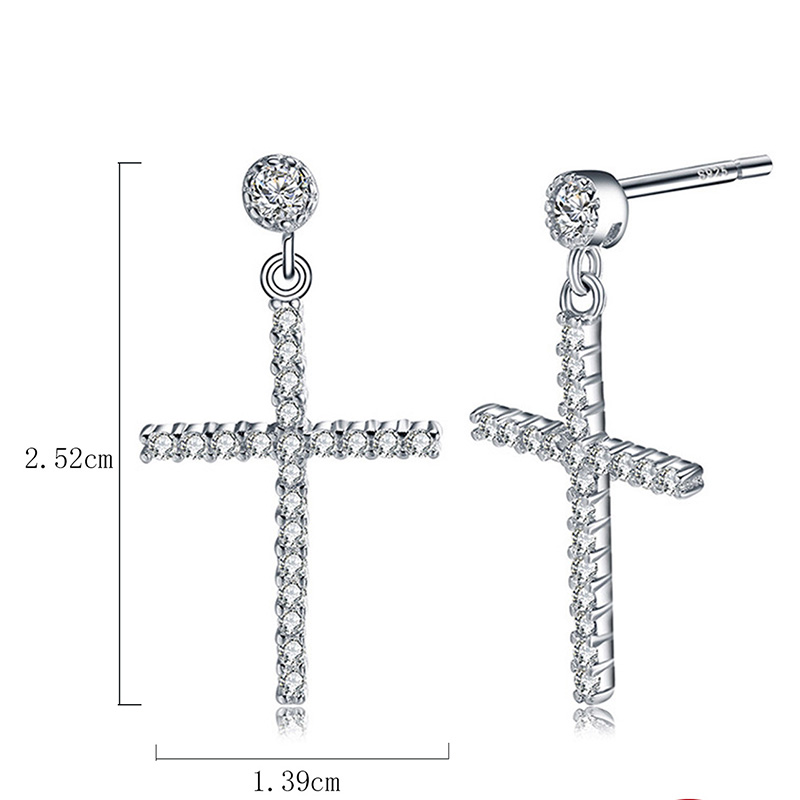1 Pair Casual Glam Classic Style Cross Plating Inlay Sterling Silver Zircon White Gold Plated Drop Earrings display picture 4