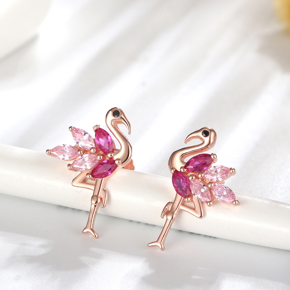 1 Pair Elegant Cartoon Style Swan Plating Inlay Sterling Silver Zircon Rose Gold Plated Ear Studs display picture 2