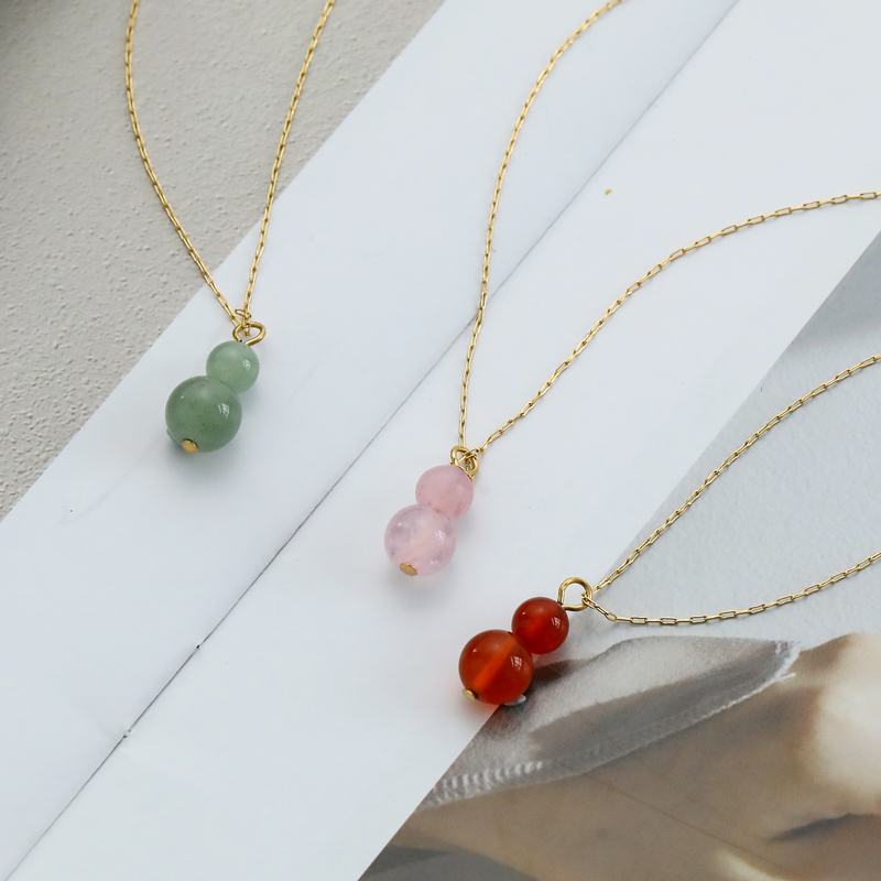 304 Stainless Steel Natural Stone Agate 18K Gold Plated Simple Style Commute Plating Gourd Pendant Necklace display picture 7