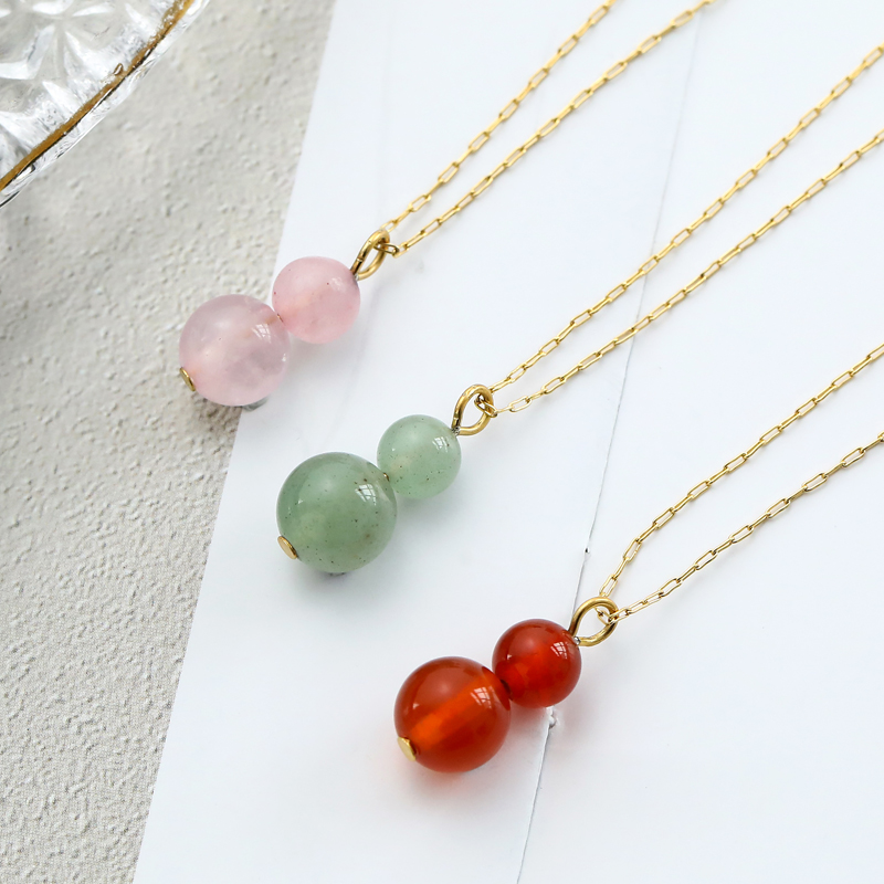 304 Stainless Steel Natural Stone Agate 18K Gold Plated Simple Style Commute Plating Gourd Pendant Necklace display picture 8