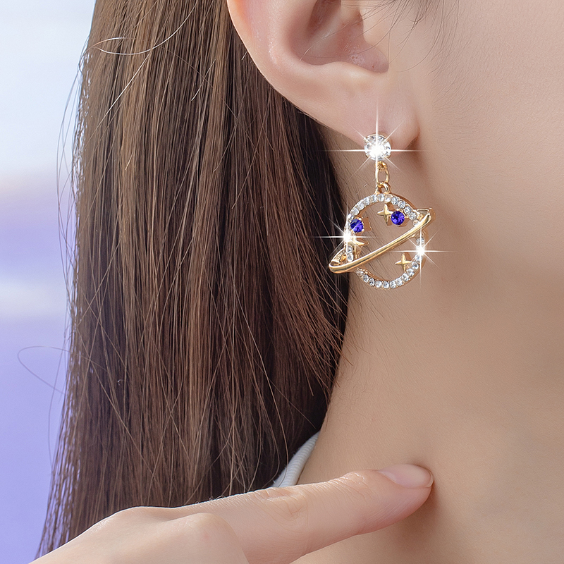 2 Pieces Sweet Simple Style Interstellar Planet Metal Inlay Alloy Glass 14k Gold Plated Drop Earrings display picture 4