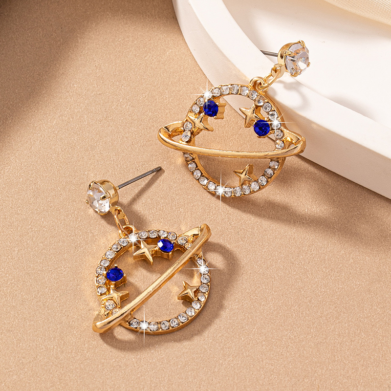 2 Pieces Sweet Simple Style Interstellar Planet Metal Inlay Alloy Glass 14k Gold Plated Drop Earrings display picture 2