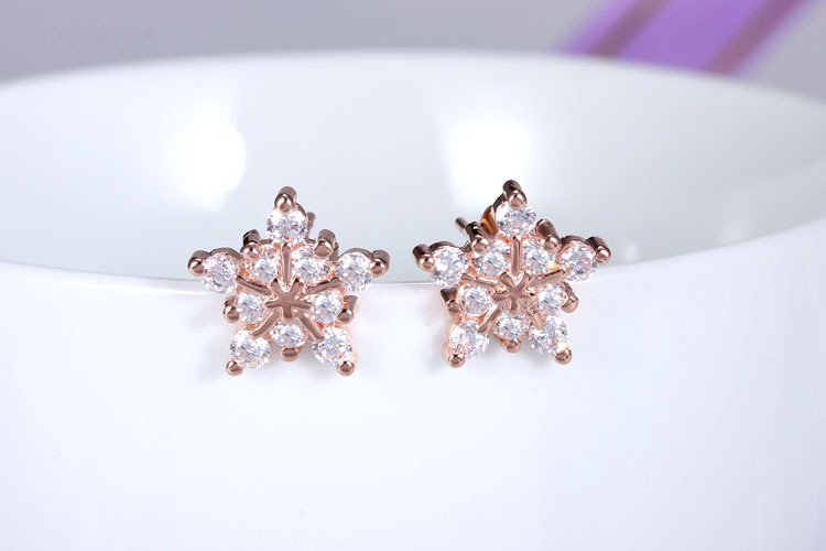 1 Pair Basic Modern Style Classic Style Snowflake Inlay Copper Zircon Ear Studs display picture 1