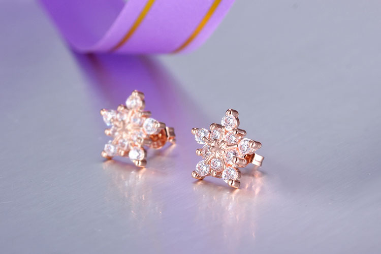 1 Pair Basic Modern Style Classic Style Snowflake Inlay Copper Zircon Ear Studs display picture 2