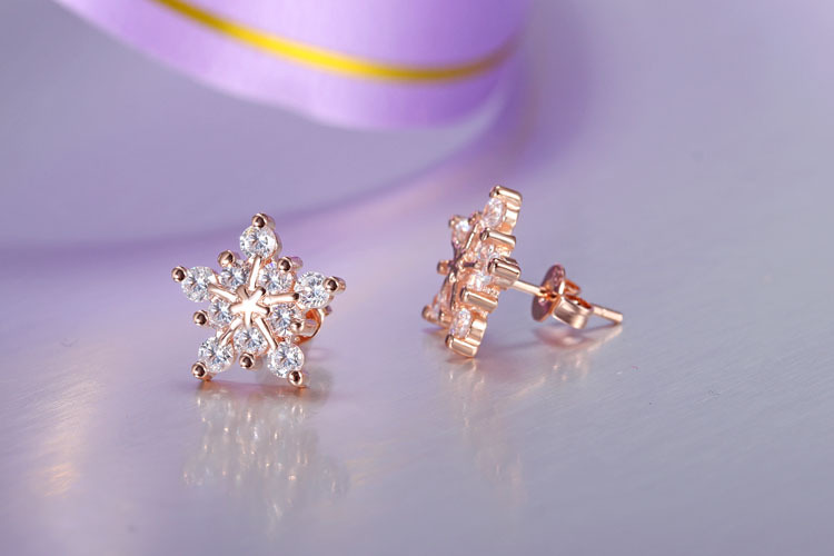 1 Pair Basic Modern Style Classic Style Snowflake Inlay Copper Zircon Ear Studs display picture 3
