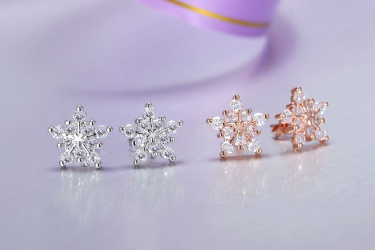 1 Pair Basic Modern Style Classic Style Snowflake Inlay Copper Zircon Ear Studs display picture 4