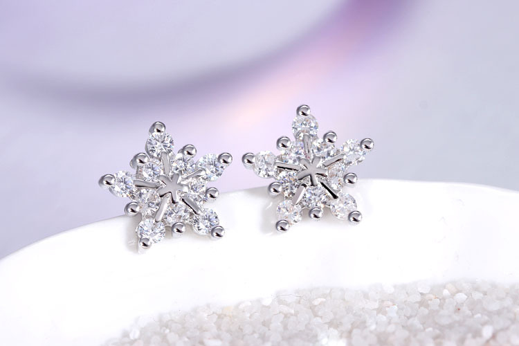 1 Pair Basic Modern Style Classic Style Snowflake Inlay Copper Zircon Ear Studs display picture 5
