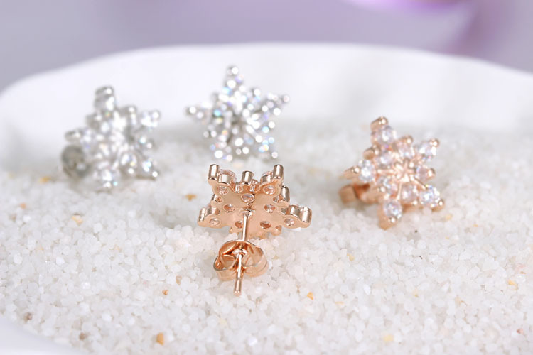 1 Pair Basic Modern Style Classic Style Snowflake Inlay Copper Zircon Ear Studs display picture 6