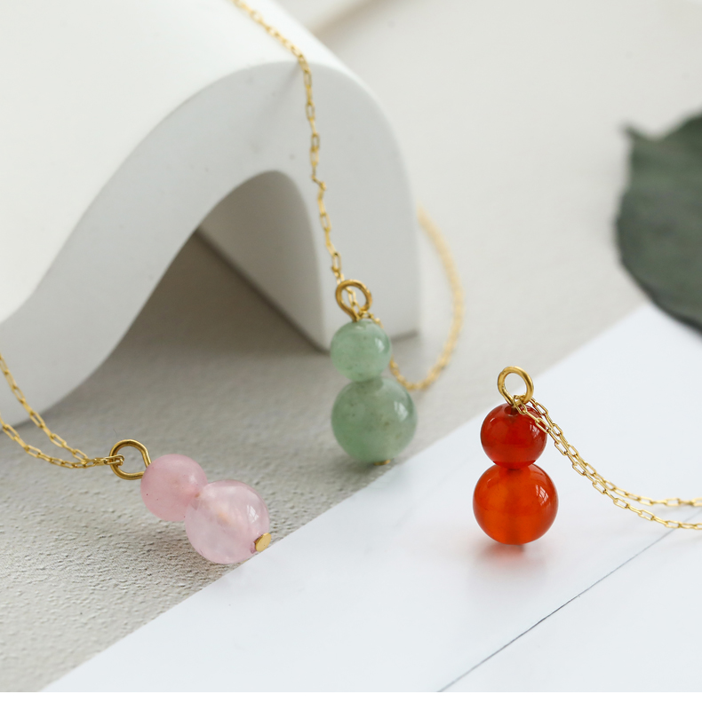 304 Stainless Steel Natural Stone Agate 18K Gold Plated Simple Style Commute Plating Gourd Pendant Necklace display picture 11