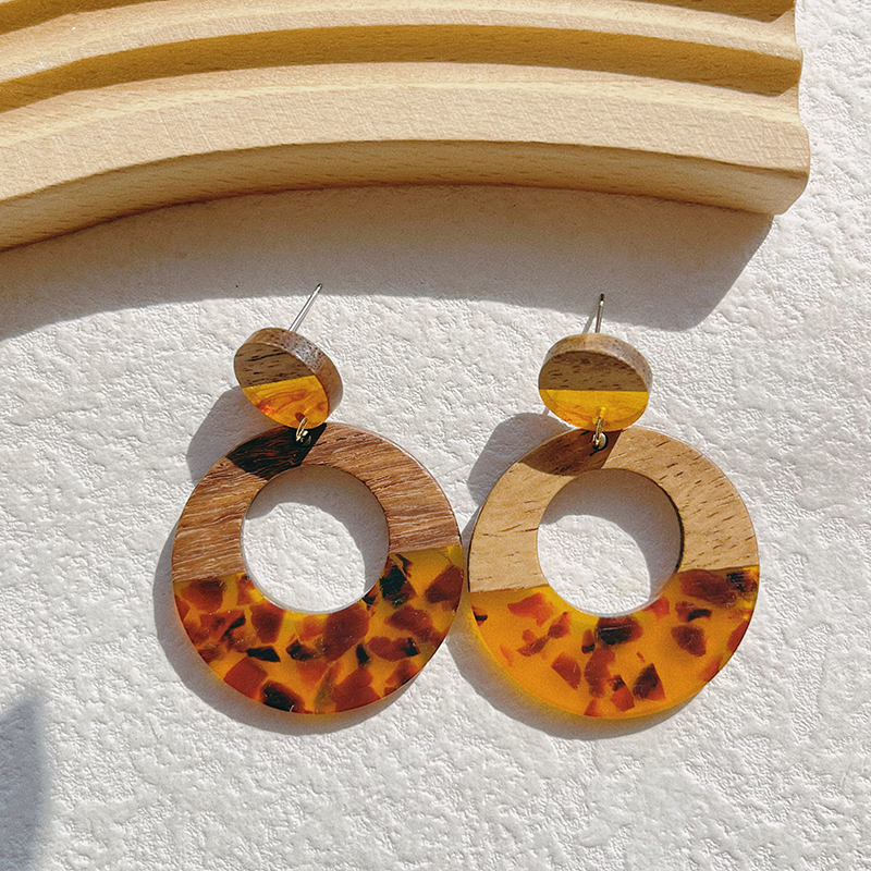 1 Pair Classical Classic Style Water Droplets Heart Shape Printing Plating Wood Resin 14k Gold Plated Drop Earrings display picture 8
