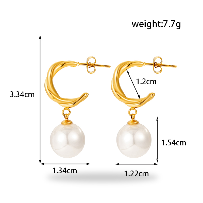 1 Pair Simple Style Round Oval Plating Stainless Steel 18k Gold Plated Drop Earrings display picture 6