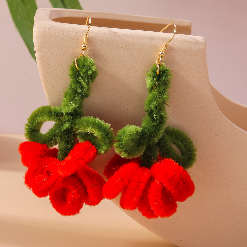 1 Pair Romantic Flower Alloy Flocking Drop Earrings display picture 4