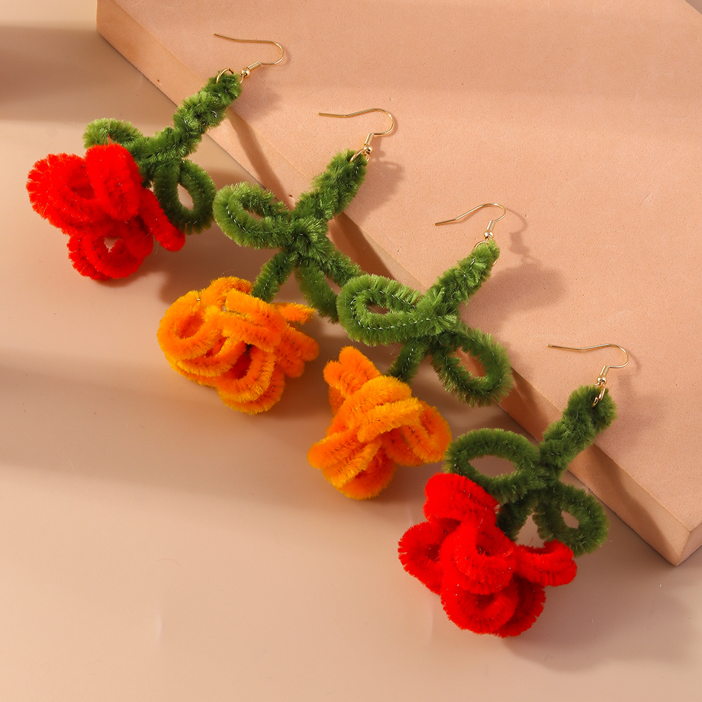 1 Pair Romantic Flower Alloy Flocking Drop Earrings display picture 3