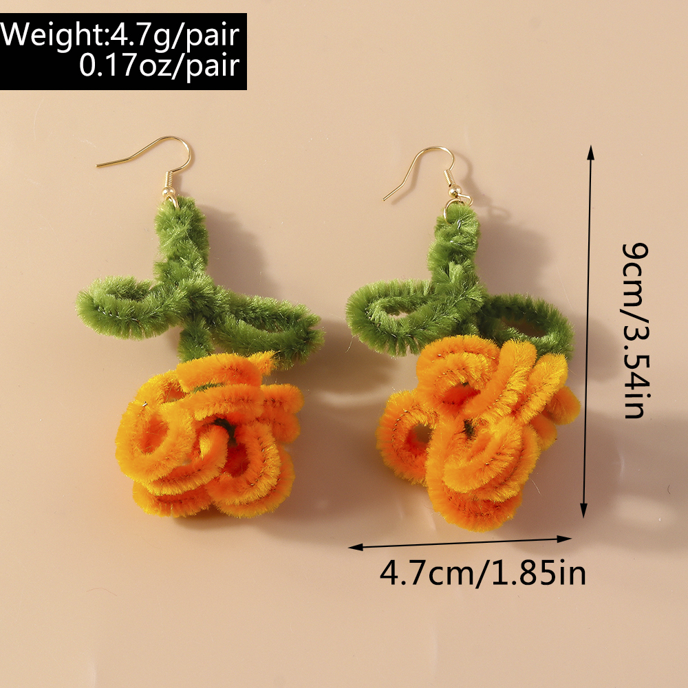 1 Pair Romantic Flower Alloy Flocking Drop Earrings display picture 1