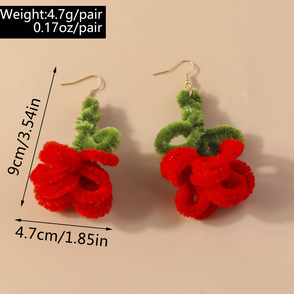 1 Pair Romantic Flower Alloy Flocking Drop Earrings display picture 2