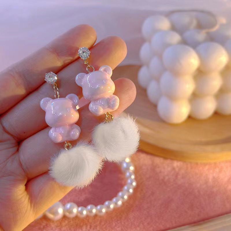 1 Pair Sweet Bear Resin Drop Earrings display picture 2